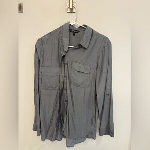 Express Navy and White Striped Shirt